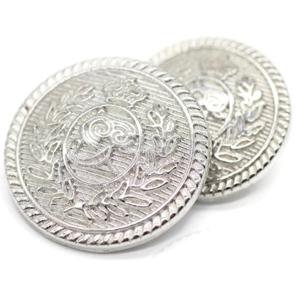 Silver Metal Shank Buttons - 12 Pcs - 2 Size Options - Luxury Floral Kingdom Round Metal Shank Buttons for Men Women Blazer Coat Uniform Shirt Suit and Jacket Sewing Craft DIY N1602