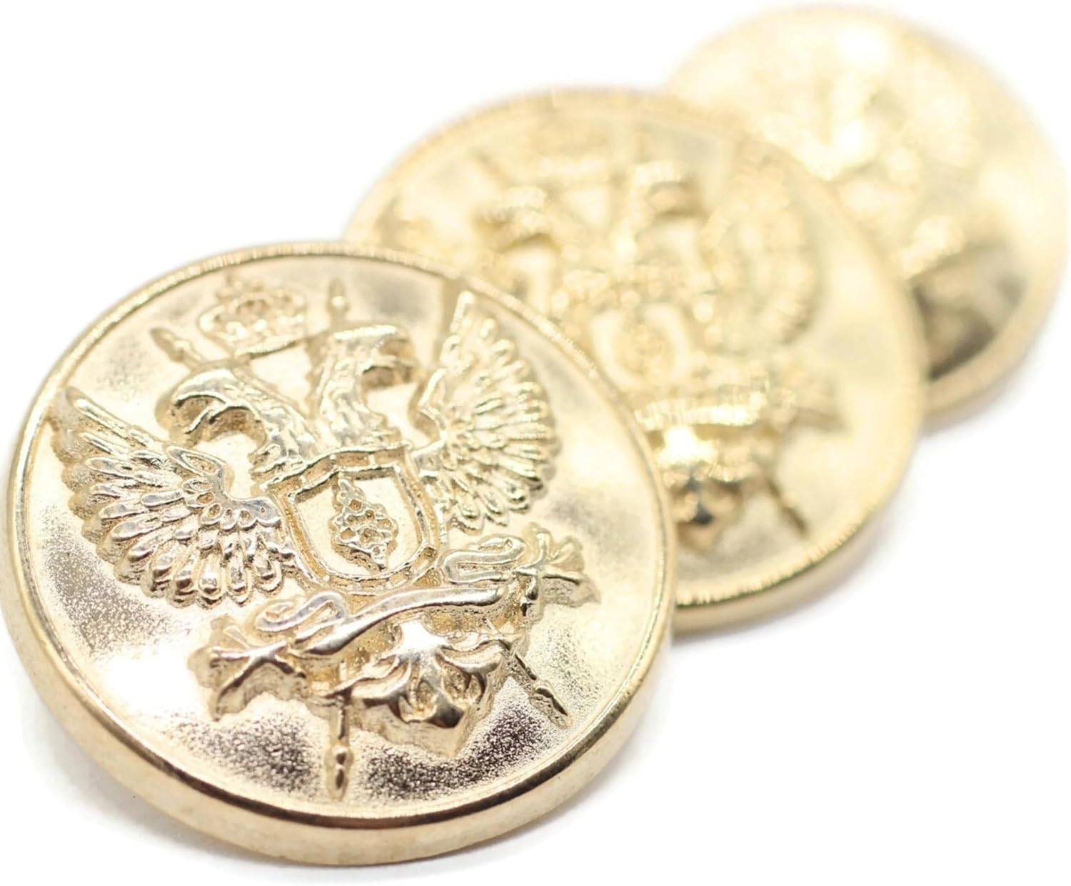 Gold Metal Shank Buttons - 12 Pcs - 3 Size Options - Twin Eagle Round Metal Shank Buttons for Men Women Blazer Coat Uniform Shirt Suit and Jacket Sewing Craft DIY N3403