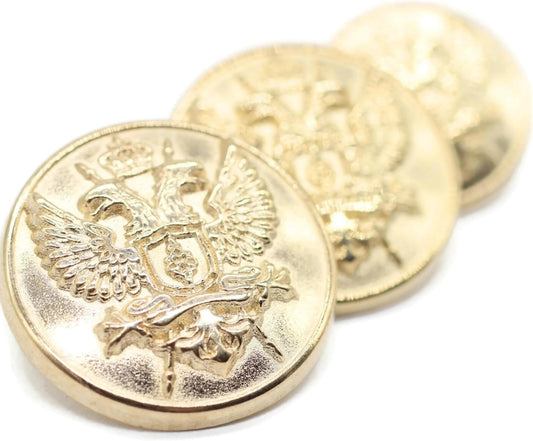 Gold Metal Shank Buttons - 12 Pcs - 3 Size Options - Twin Eagle Round Metal Shank Buttons for Men Women Blazer Coat Uniform Shirt Suit and Jacket Sewing Craft DIY N3403