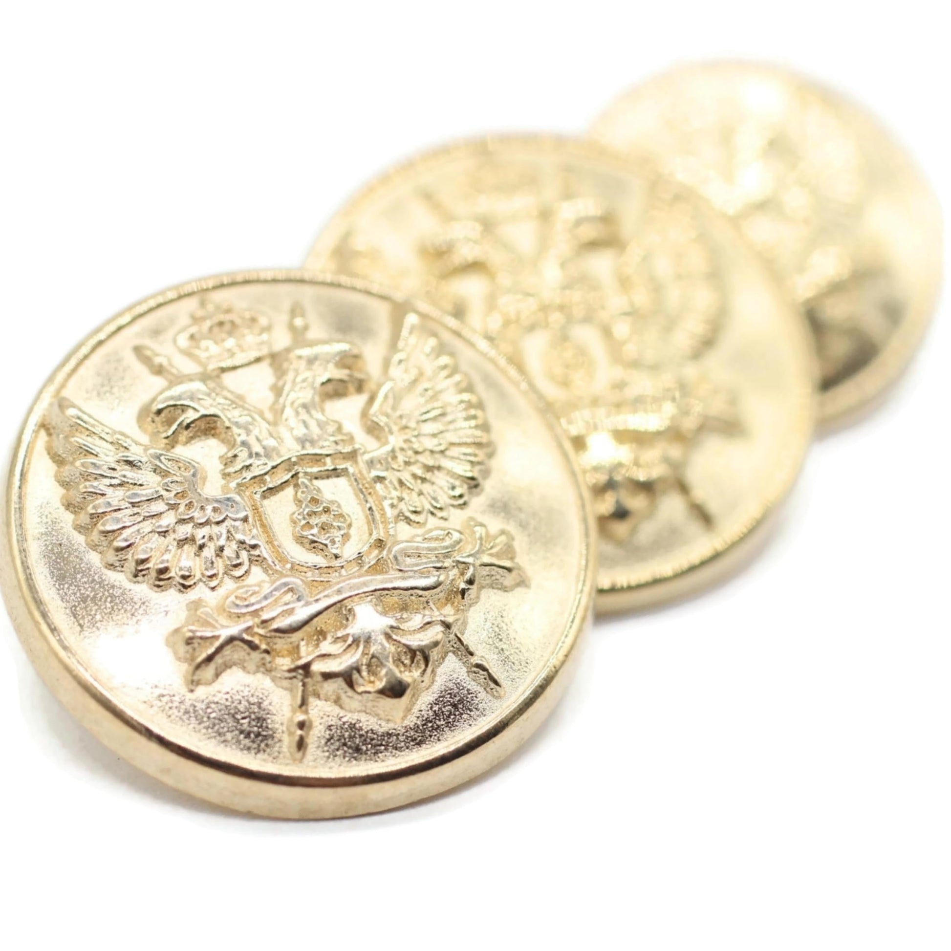 Flat Silver Metal Shank Buttons - 12 Pcs - 3 Size Options - Luxury Eagle Round Wave Metal Shank Buttons for Men Women Blazer Coat Uniform Shirt Suit and Jacket Sewing Craft DIY N9503