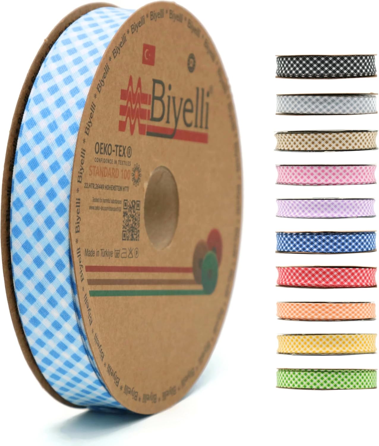 Cotton Fold Bias Binding Tape - 3/4 Inches (20mm) Wide - 27 Yards - Plaid Single Fold Cotton Fold Bias Binding Tape for Sewing Clothing DIY Blue E1