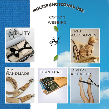 Cotton Webbing 2" & 1.5'' & 1" - 5 Yards - 50+ Colors -%100 Natural Cotton - Turkish Woven - Heavy 1 Inch 1.5 Inch 2 Inch Canvas Webbing for Sewing Straps Bags Climbing Indoors Craft DIY 11405…