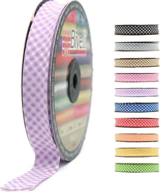 Cotton Fold Bias Binding Tape - 3/4 Inches (20mm) Wide - 27 Yards - Plaid Single Fold Cotton Fold Bias Binding Tape for Sewing Clothing DIY Purple E7