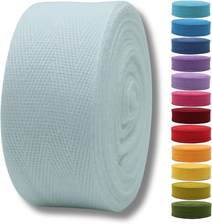 Cotton Twill Tape 1" & 1.5" & 2" - 10 Yards - 50+ Colors -%100 Natural Cotton 1 Inch 1.5 Inch 2 Inch Herringbone Bias Binding Cotton Tape Trim for Sewing Wrapping Craft DIY White 10604