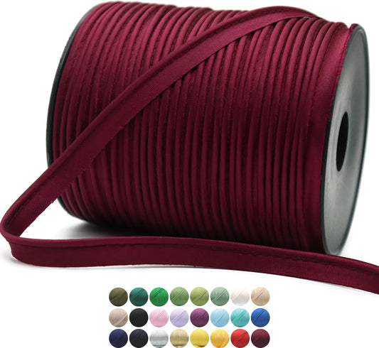 Burgundy Swiss Luxury Satin Piping Trim - 10 Yards - 25+ Colors - Satin Shiny Double Fold Piping Bias Tape Binding Lip Cord Welting Cord with Spool for Sewing Clothing Trimming Upholstery SP265010…