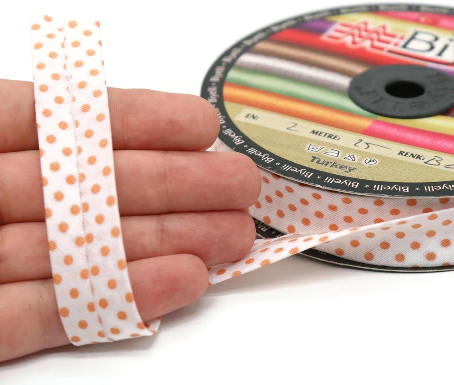 Cotton Fold Bias Binding Tape - 3/4 Inches (20mm) Wide - 27 Yards - Polka Dots Single Fold Cotton Fold Bias Binding Tape for Sewing Clothing DIY Orange B6