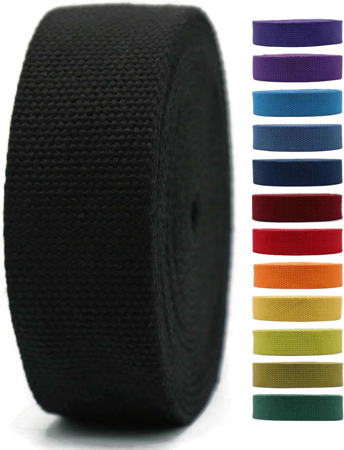 2" & 1.5'' & 1" Cotton Webbing - 5 Yards - 50+ Colors -%100 Natural Cotton - Turkish Woven - 1 Inch 1.5 Inch 2 Inch Black Canvas Webbing for Sewing Straps Bag Climbing Indoors Craft DIY 11514