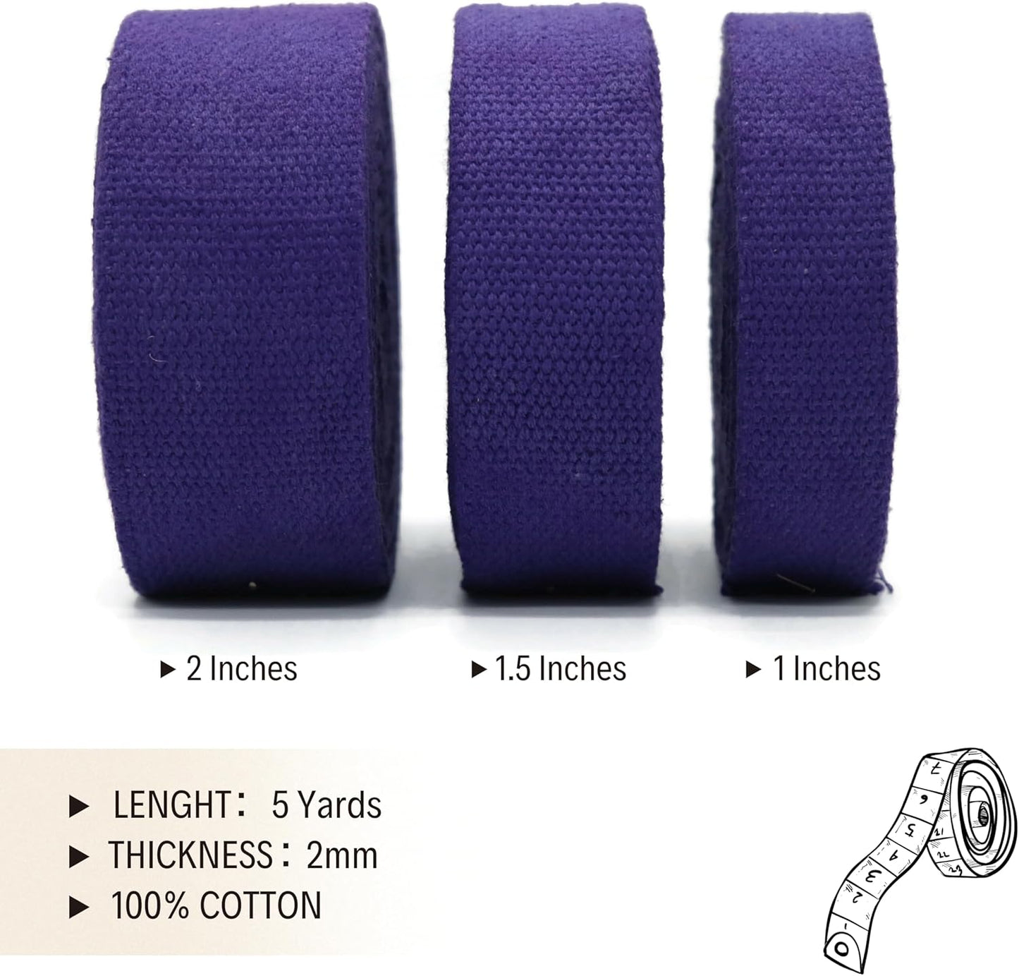 Cotton Webbing 2" & 1.5'' & 1" - 5 Yards - 50+ Colors -%100 Natural Cotton - Turkish Woven - Heavy 1 Inch 1.5 Inch 2 Inch Canvas Webbing for Sewing Straps Bags Climbing Indoors Craft DIY 11255…