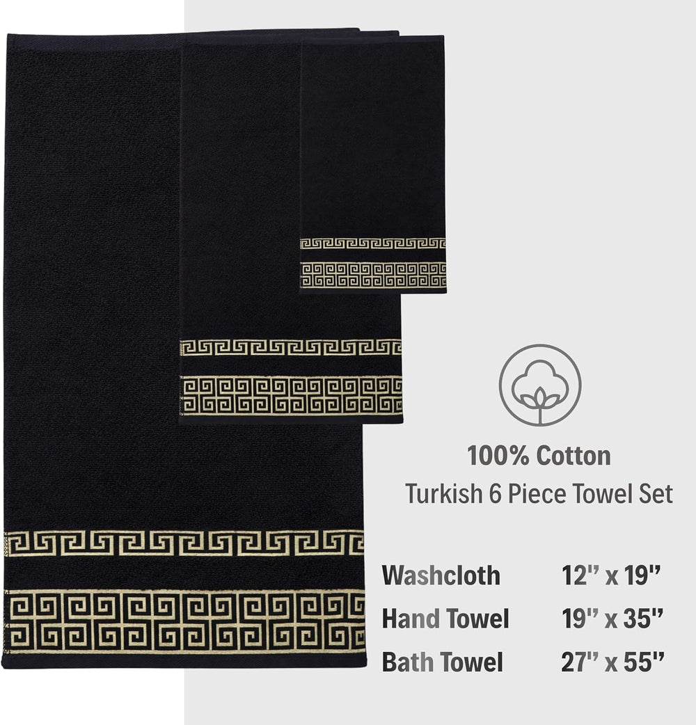 6-Piece Greek Key Towel Set — Black
