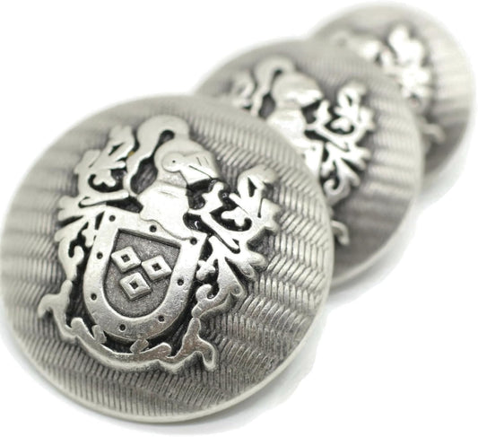 Antique Silver Metal Shank Buttons - 12 Pcs - 3 Size Options - The Knight of Kingdom Round Metal Shank Buttons Vintage for Men Women Blazer Coat Uniform Shirt Suit and Jacket Sewing Craft DIY N11903