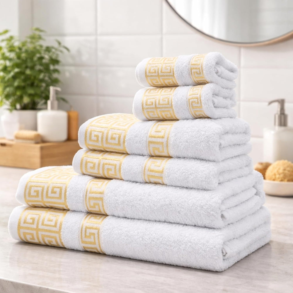 6-Piece Greek Key Towel Set — White