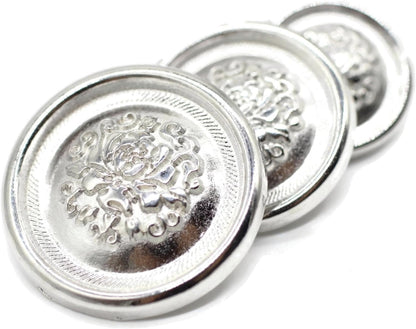Silver Metal Shank Buttons - 12 Pcs - 3 Size Options - Floral Round Metal Shank Buttons for Men Women Blazer Coat Uniform Shirt Suit and Jacket Sewing Craft DIY N6902