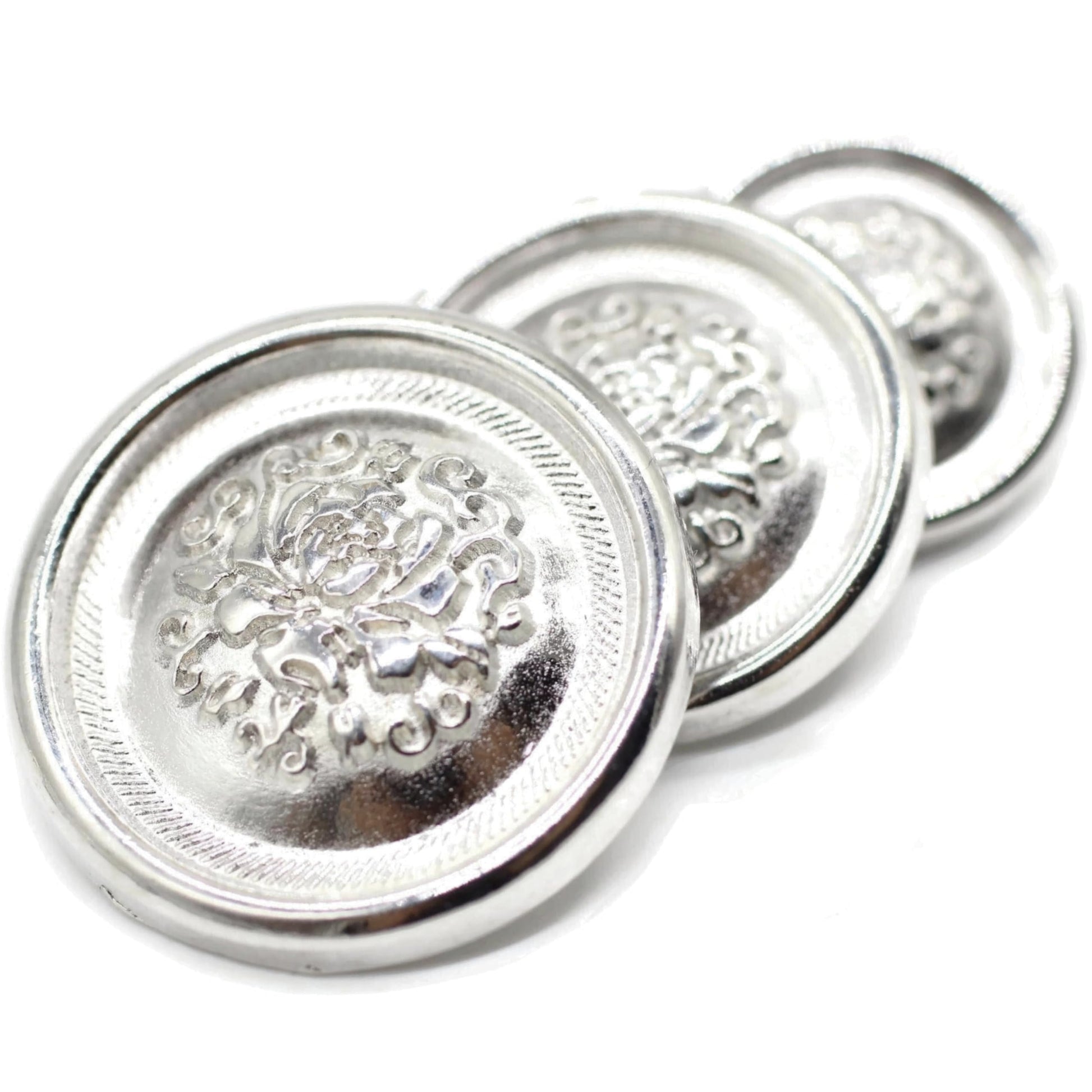 Silver Metal Shank Buttons - 12 Pcs - 3 Size Options - Floral Round Metal Shank Buttons for Men Women Blazer Coat Uniform Shirt Suit and Jacket Sewing Craft DIY N6902
