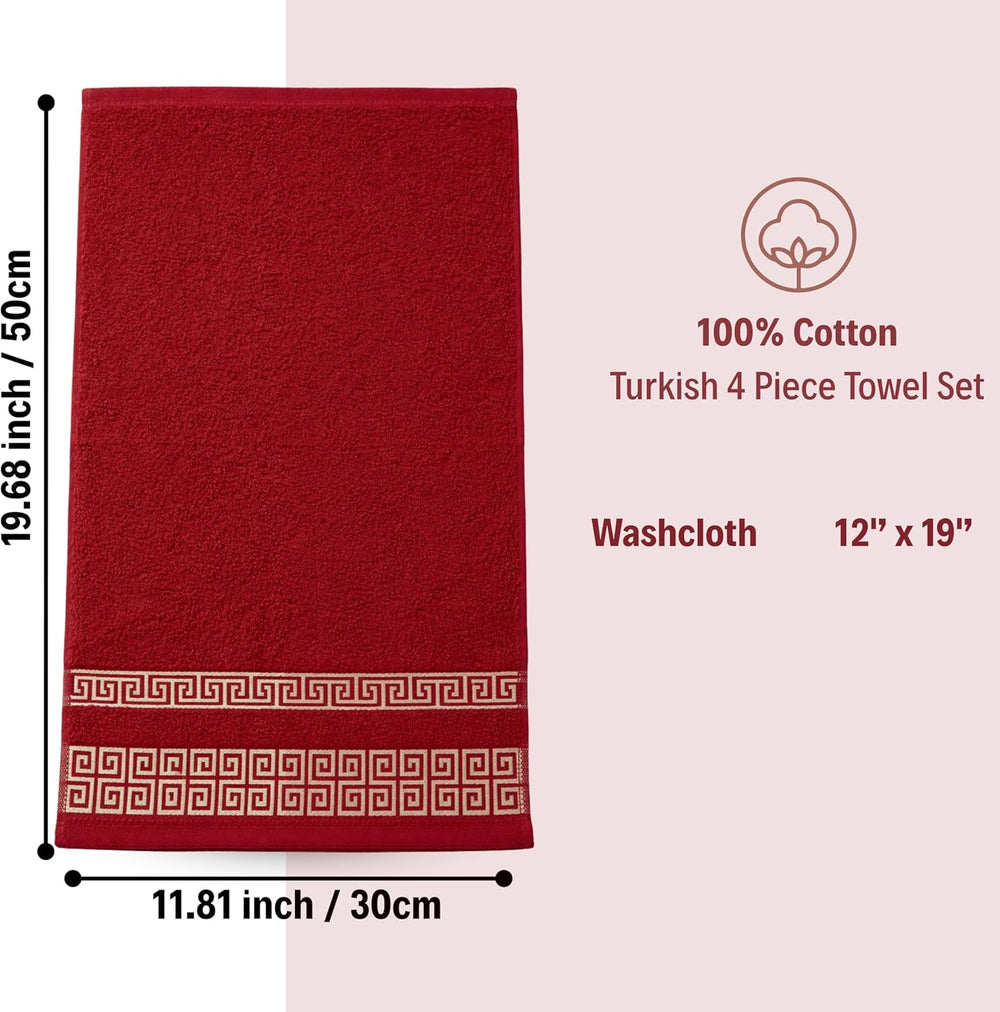 Greek Key Washcloth Set of 4 — Burgundy