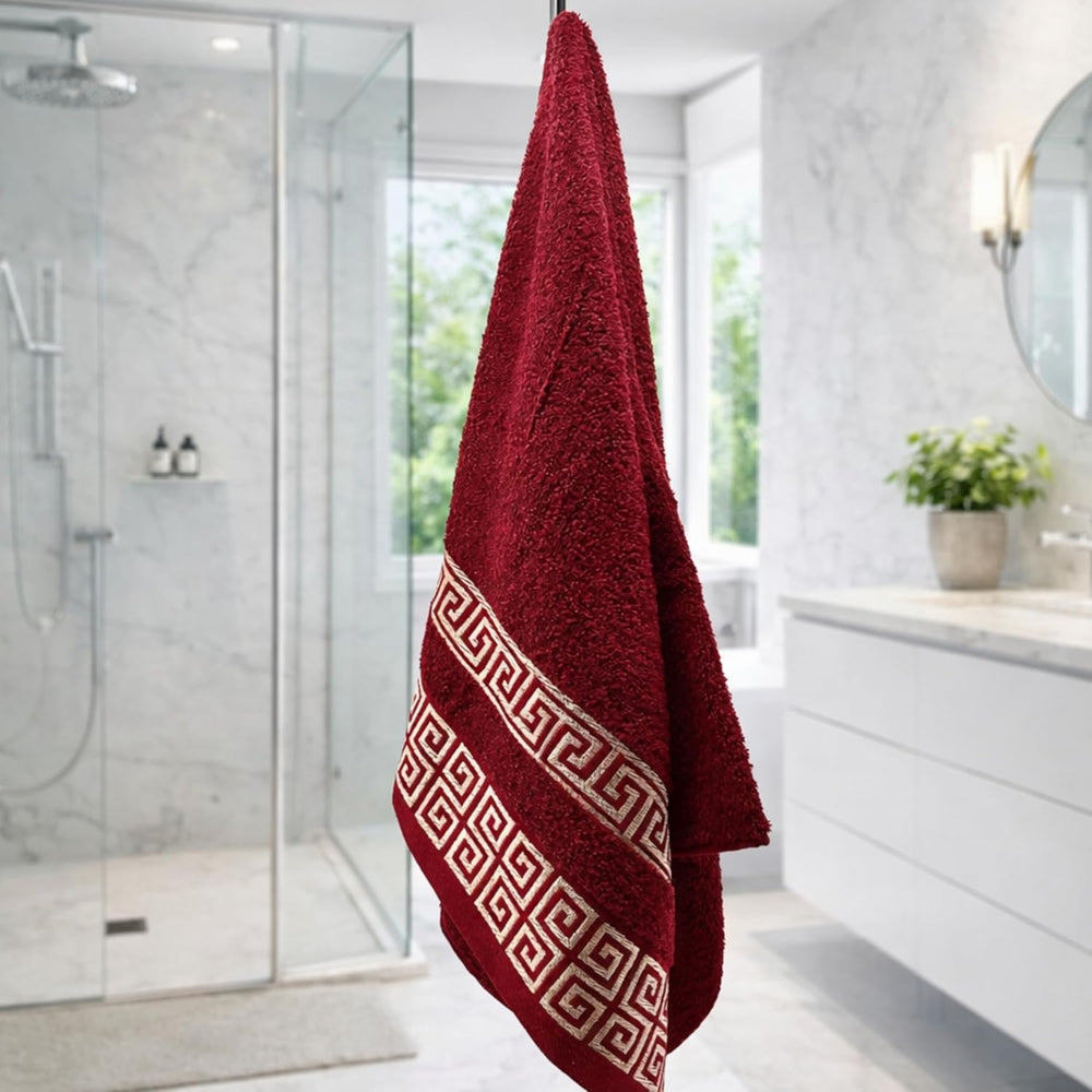 6-Piece Greek Key Towel Set — Burgundy