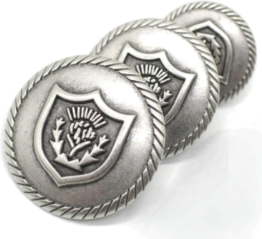 Antique Silver Metal Shank Buttons - 12 Pcs - 3 Size Options - Floral Round Metal Shank Buttons Vintage for Men Women Blazer Coat Uniform Shirt Suit and Jacket Sewing Craft DIY N10703