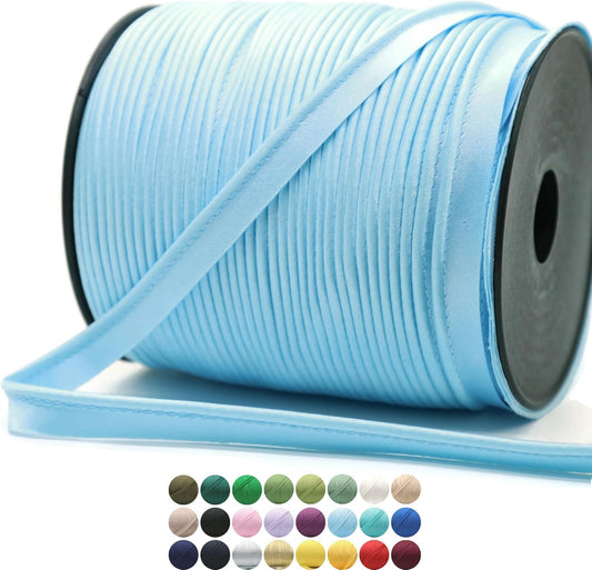 Luxury Satin Piping Trim - 10 Yards - 25+ Colors - Arctic Blue Color Satin Shiny Double Fold Piping Bias Tape Binding Lip Cord Welting Cord with Spool for Sewing Clothing Trimming Upholstery SP266110…