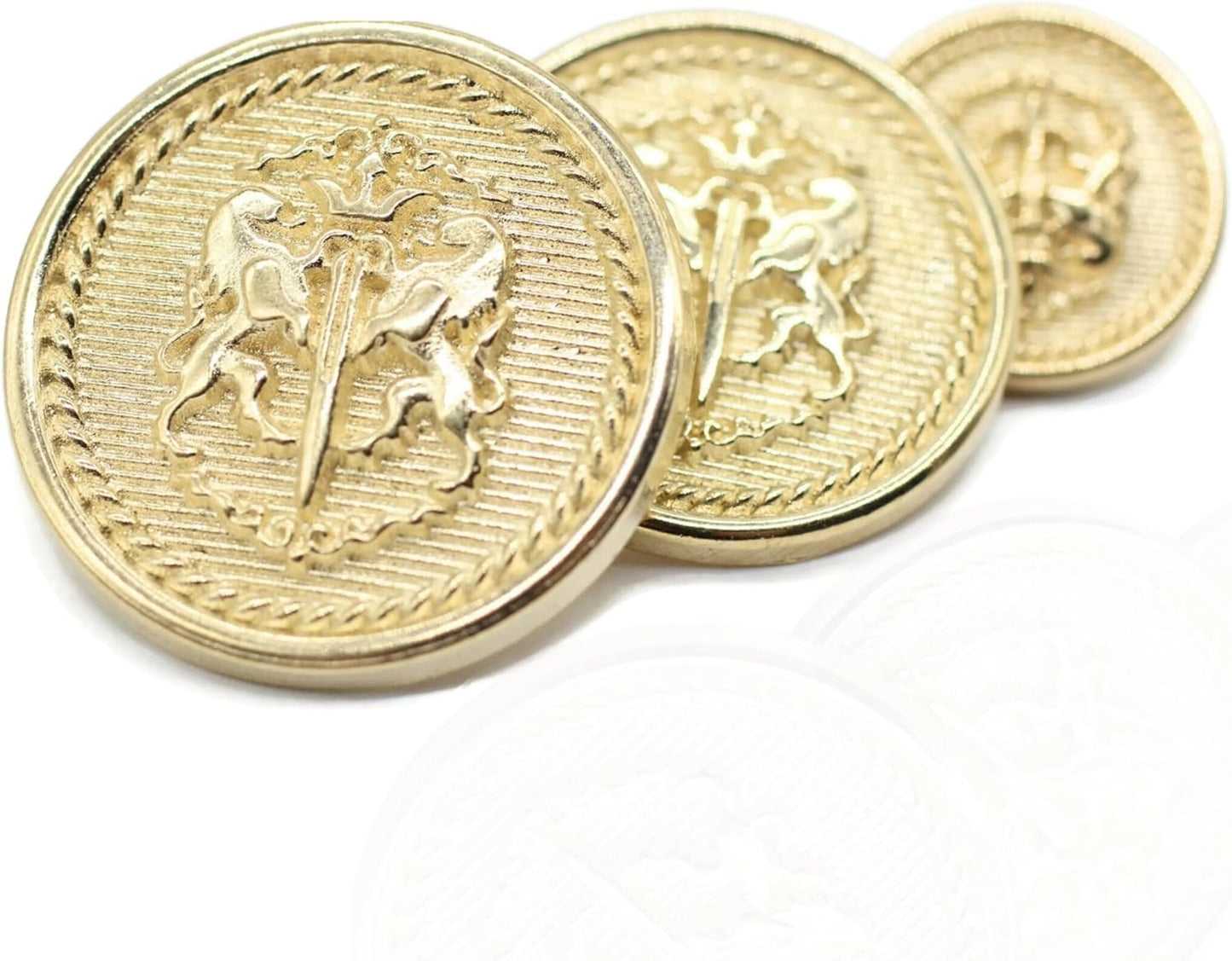 Twin Lion Gold Metal Shank Buttons - 12 Pcs - 3 Size Options - Luxury Twin Lion Crown Kingdom Metal Shank Buttons for Men Women Blazer Coat Uniform Shirt Suit and Jacket Sewing Craft DIY TWL4623……