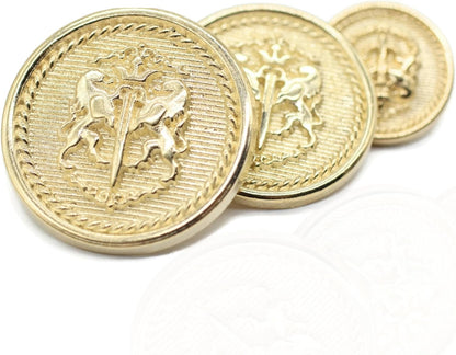 Twin Lion Gold Metal Shank Buttons - 12 Pcs - 3 Size Options - Luxury Twin Lion Crown Kingdom Metal Shank Buttons for Men Women Blazer Coat Uniform Shirt Suit and Jacket Sewing Craft DIY TWL4623……