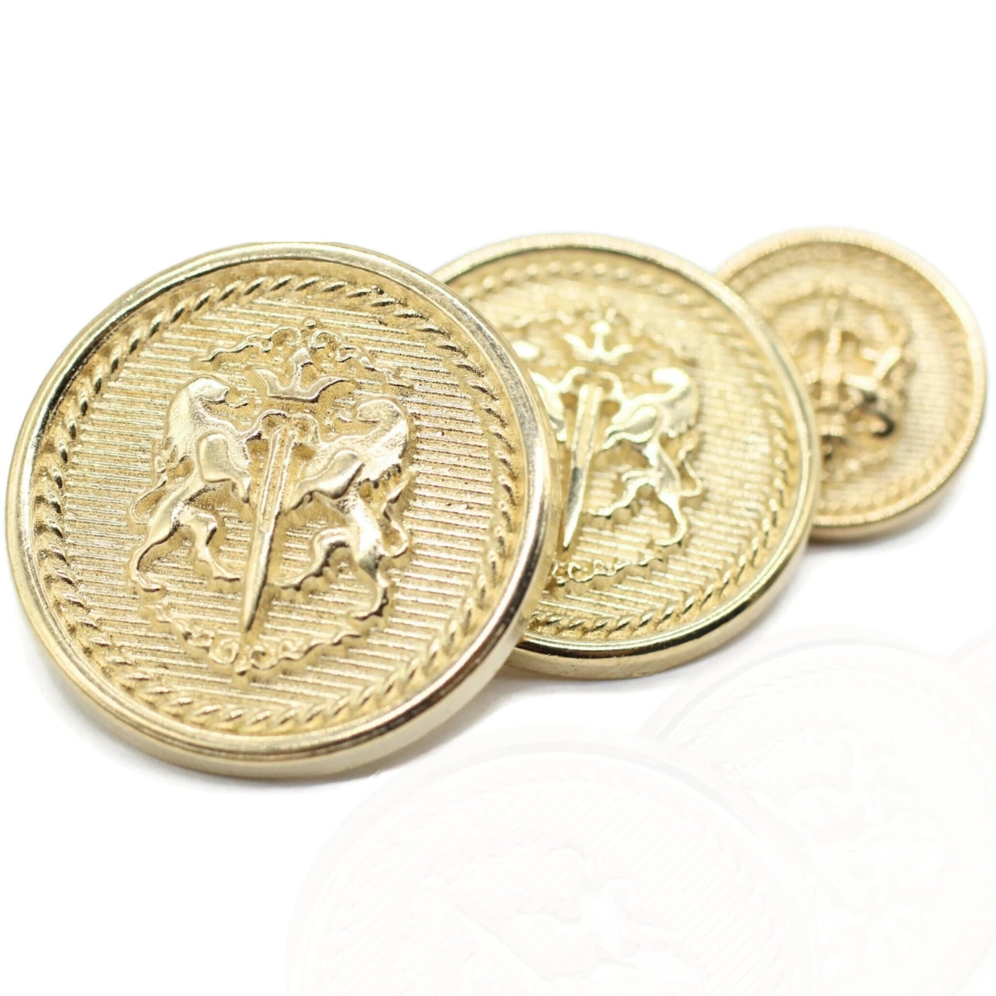 Twin Lion Gold Metal Shank Buttons - 12 Pcs - 3 Size Options - Luxury Twin Lion Crown Kingdom Metal Shank Buttons for Men Women Blazer Coat Uniform Shirt Suit and Jacket Sewing Craft DIY TWL4623……