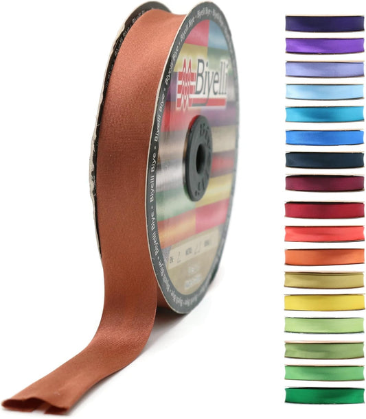 Fold Satin Bias Tape - 99+ Colors - 3/4 Inches Wide - 27 Yards - Fold Satin Binding Bias Ribbon Fabric Piping Bias Binding Tape for Sewing Clothing DIY (64. Brown) BYS64