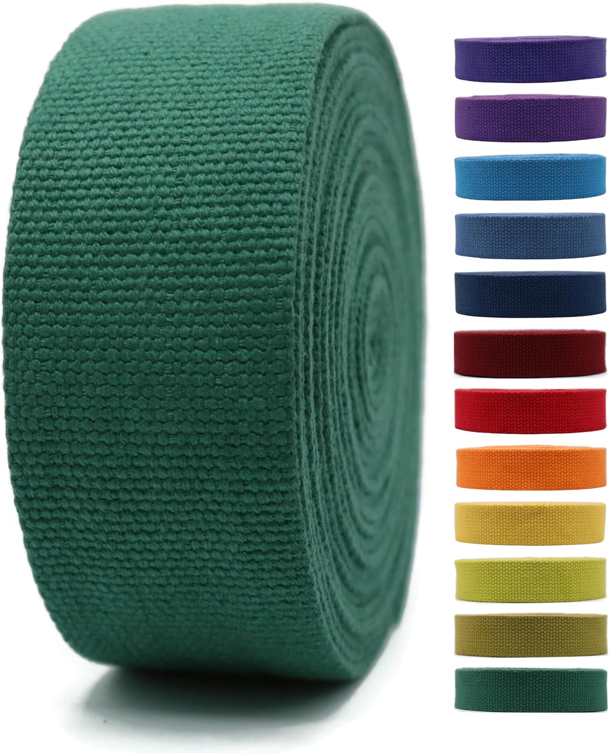 Cotton Webbing 2" & 1.5'' & 1" - 5 Yards - 50+ Colors -%100 Natural Cotton - Turkish Woven - Heavy 1 Inch 1.5 Inch 2 Inch Green Canvas Webbing for Sewing Straps Bags Climbing Indoors Craft DIY 11345…