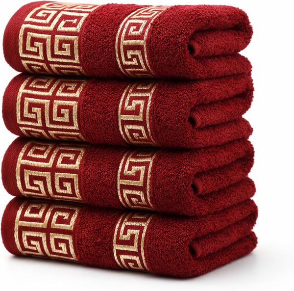 Greek Key Washcloth Set of 4 — Burgundy