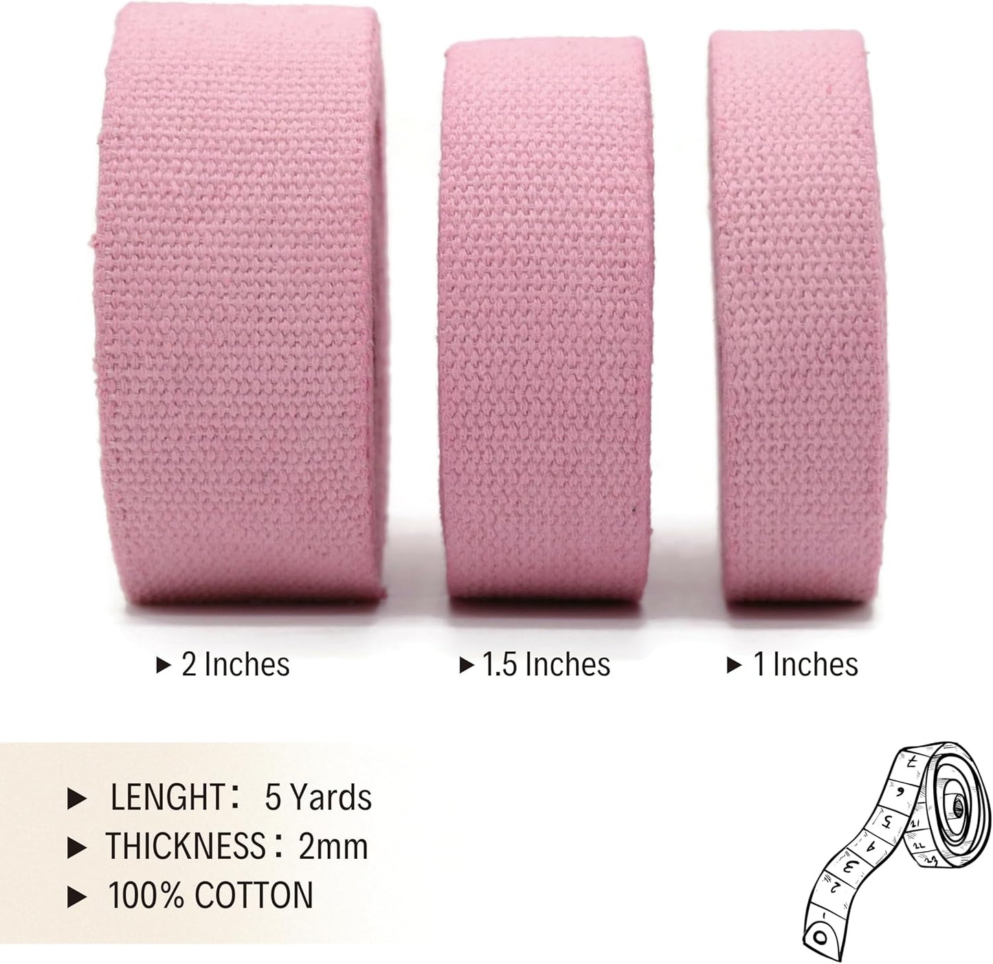 2" & 1.5'' & 1" Cotton Webbing - 5 Yards - 50+ Colors -%100 Natural Cotton - Turkish Woven - Heavy Duty 1 Inch 1.5 Inch 2 Inch Canvas Webbing for Sewing Straps Bag Climbing Indoors Craft DIY 11295…