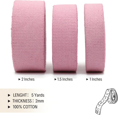 2" & 1.5'' & 1" Cotton Webbing - 5 Yards - 50+ Colors -%100 Natural Cotton - Turkish Woven - Heavy Duty 1 Inch 1.5 Inch 2 Inch Canvas Webbing for Sewing Straps Bag Climbing Indoors Craft DIY 11295…