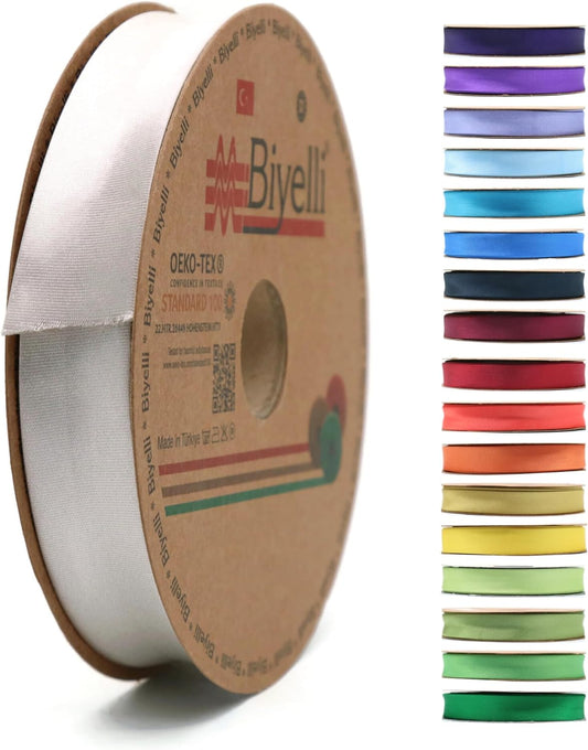 Fold Satin Bias Tape - 99+ Colors - 3/4 Inches Wide - 27 Yards - Fold Satin Binding Bias Ribbon Fabric Piping Bias Binding Tape for Sewing Clothing DIY (89. Greige) BYS89