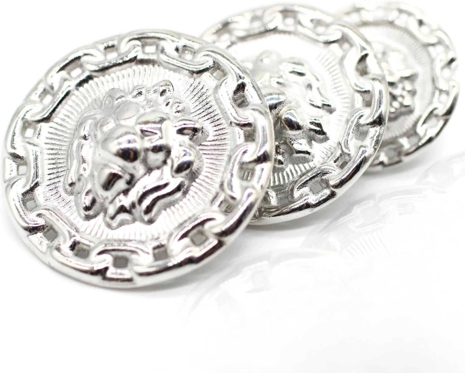 Silver Metal Shank Buttons - 12 Pcs - 3 Size Options - Lion Round Metal Shank Buttons for Men Women Blazer Coat Uniform Shirt Suit and Jacket Sewing Craft DIY N2002