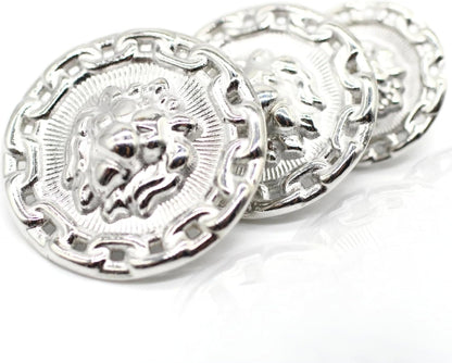 Silver Metal Shank Buttons - 12 Pcs - 3 Size Options - Lion Round Metal Shank Buttons for Men Women Blazer Coat Uniform Shirt Suit and Jacket Sewing Craft DIY N2002