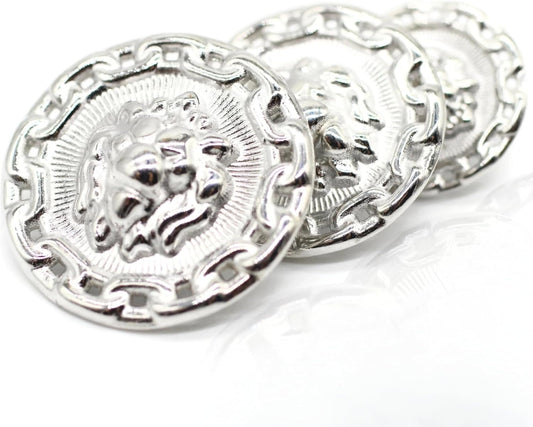 Silver Metal Shank Buttons - 12 Pcs - 3 Size Options - Lion Round Metal Shank Buttons for Men Women Blazer Coat Uniform Shirt Suit and Jacket Sewing Craft DIY N2002