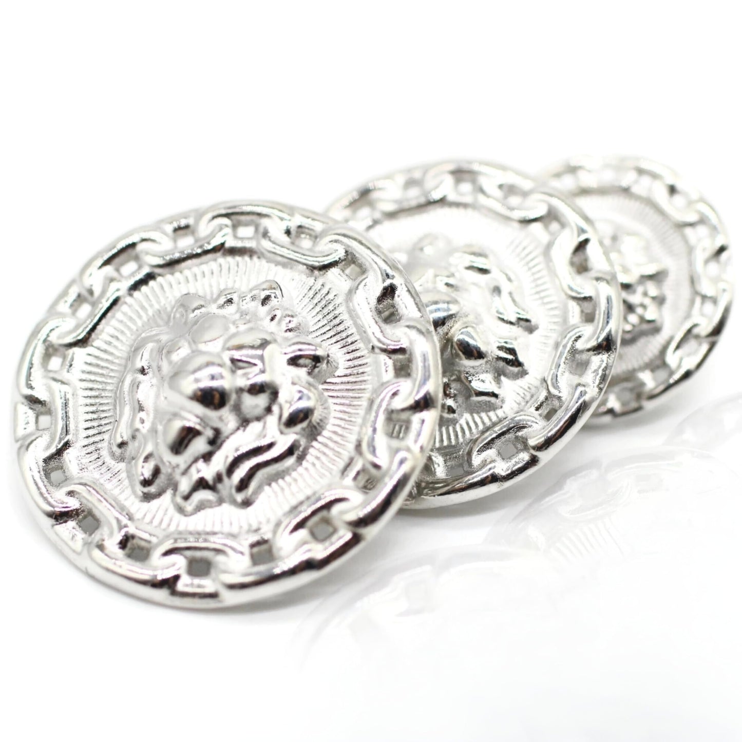 Silver Metal Shank Buttons - 12 Pcs - 3 Size Options - Lion Round Metal Shank Buttons for Men Women Blazer Coat Uniform Shirt Suit and Jacket Sewing Craft DIY N2002