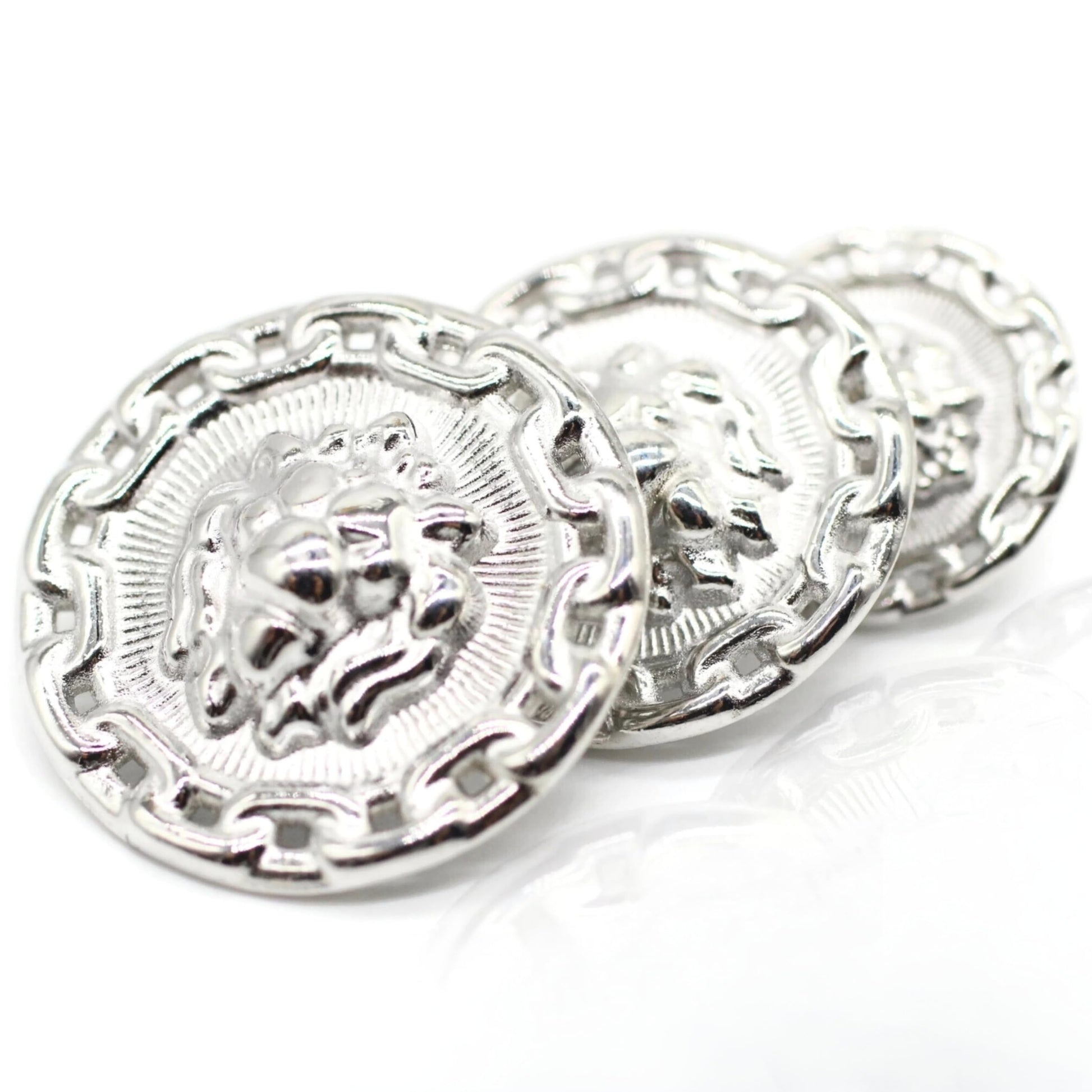 Silver Metal Shank Buttons - 12 Pcs - 3 Size Options - Lion Round Metal Shank Buttons for Men Women Blazer Coat Uniform Shirt Suit and Jacket Sewing Craft DIY N2002