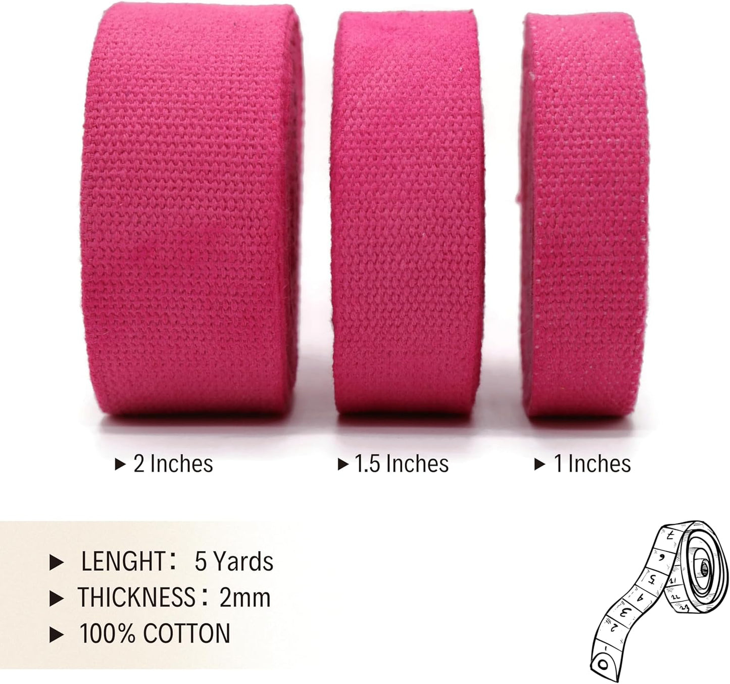 Cotton Webbing 2" & 1.5'' & 1" - 5 Yards - 50+ Colors -%100 Natural Cotton - Turkish Woven - Heavy 1 Inch 1.5 Inch 2 Inch Canvas Webbing for Sewing Straps Bag Climbing Indoors Craft DIY 11225…