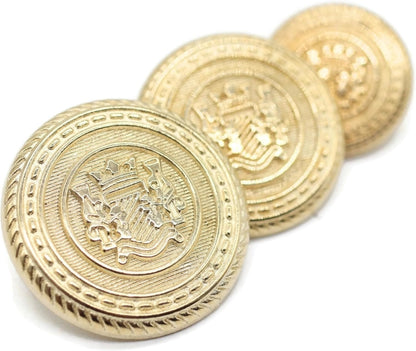 Gold Metal Shank Buttons - 12 Pcs - 3 Size Options - Kingdom Round Metal Shank Buttons for Men Women Blazer Coat Uniform Shirt Suit and Jacket Sewing Craft DIY N4002