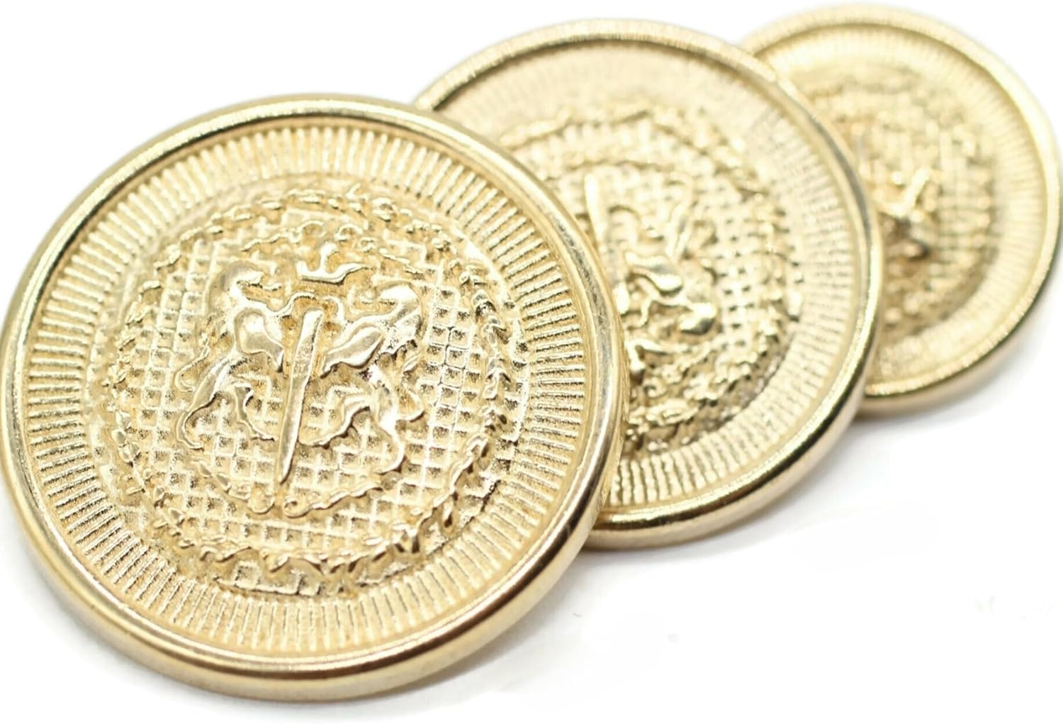 Gold Metal Shank Buttons - 12 Pcs - 3 Size Options - Twin Lion of Kingdom Round Metal Shank Buttons for Men Women Blazer Coat Uniform Shirt Suit and Jacket Sewing Craft DIY N4603