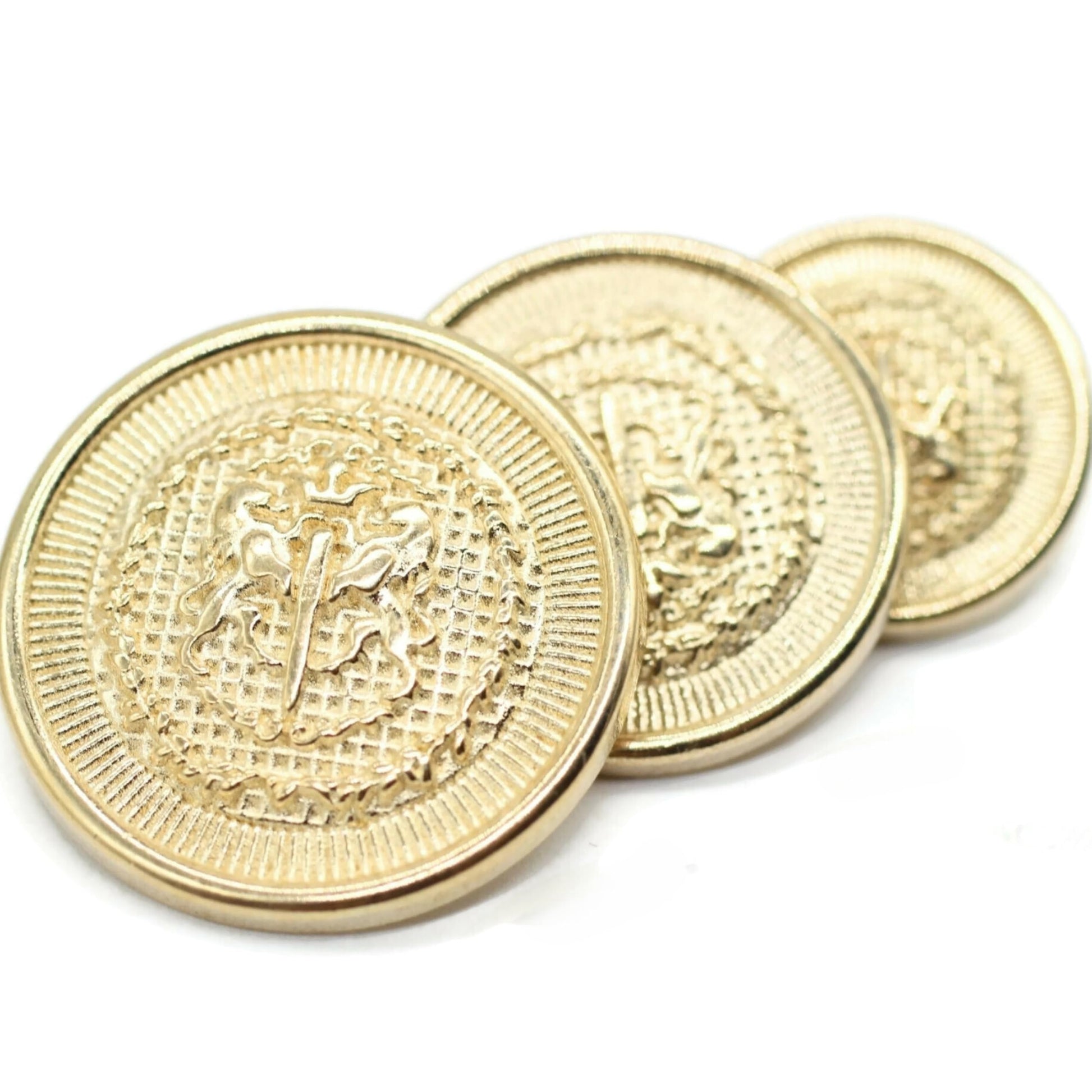 Gold Metal Shank Buttons - 12 Pcs - 3 Size Options - Lion Kingdom Round Metal Shank Buttons for Men Women Blazer Coat Uniform Shirt Suit and Jacket Sewing Craft DIY N4601