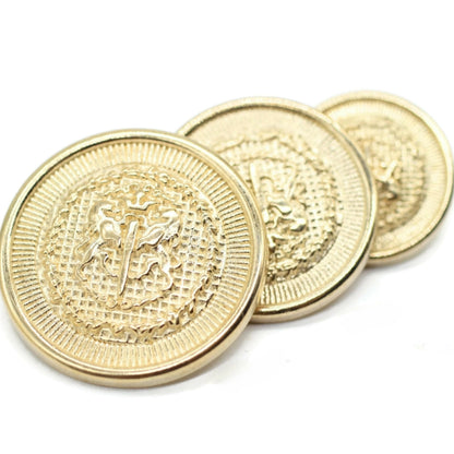 Gold Metal Shank Buttons - 12 Pcs - 3 Size Options - Twin Lion of Kingdom Round Metal Shank Buttons for Men Women Blazer Coat Uniform Shirt Suit and Jacket Sewing Craft DIY N4603