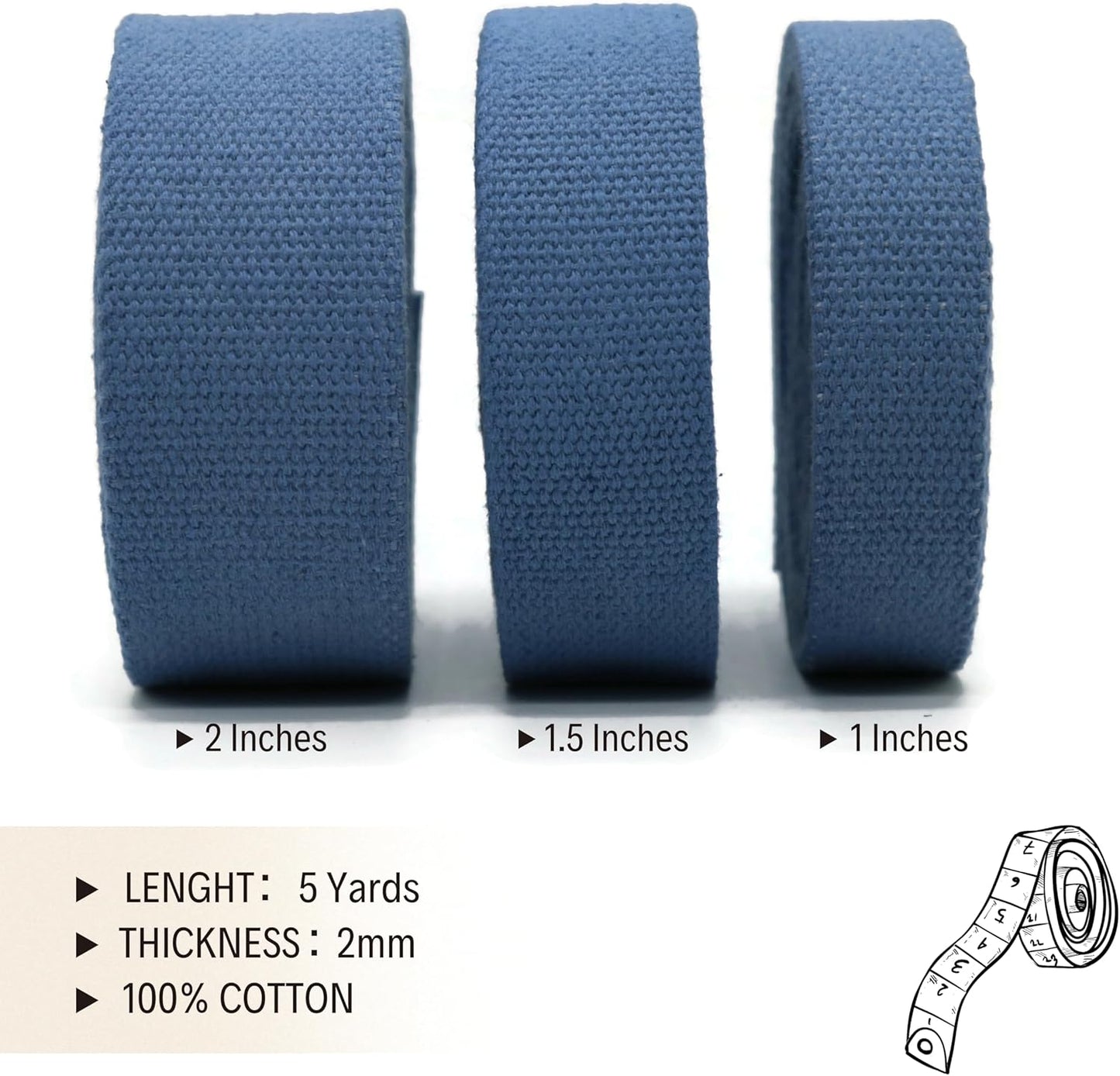 Cotton Webbing 2" & 1.5'' & 1" - 5 Yards - 50+ Colors -%100 Natural Cotton - Turkish Woven - Heavy 1 Inch 1.5 Inch 2 Inch Canvas Webbing for Sewing Straps Bags Climbing Indoors Craft DIY 11395…