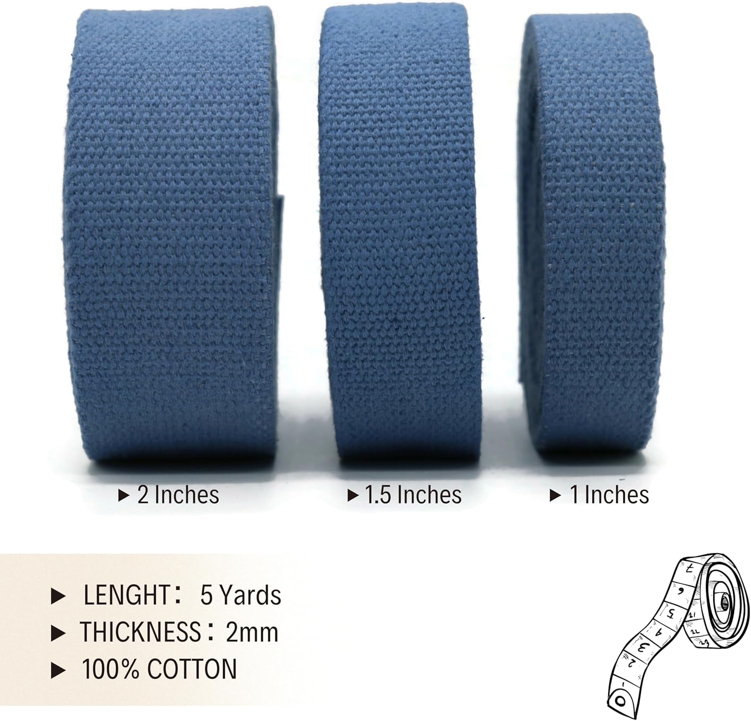 Cotton Webbing 2" & 1.5'' & 1" - 5 Yards - 50+ Colors -%100 Natural Cotton - Turkish Woven - Heavy 1 Inch 1.5 Inch 2 Inch Canvas Webbing for Sewing Straps Bags Climbing Indoors Craft DIY 11395…