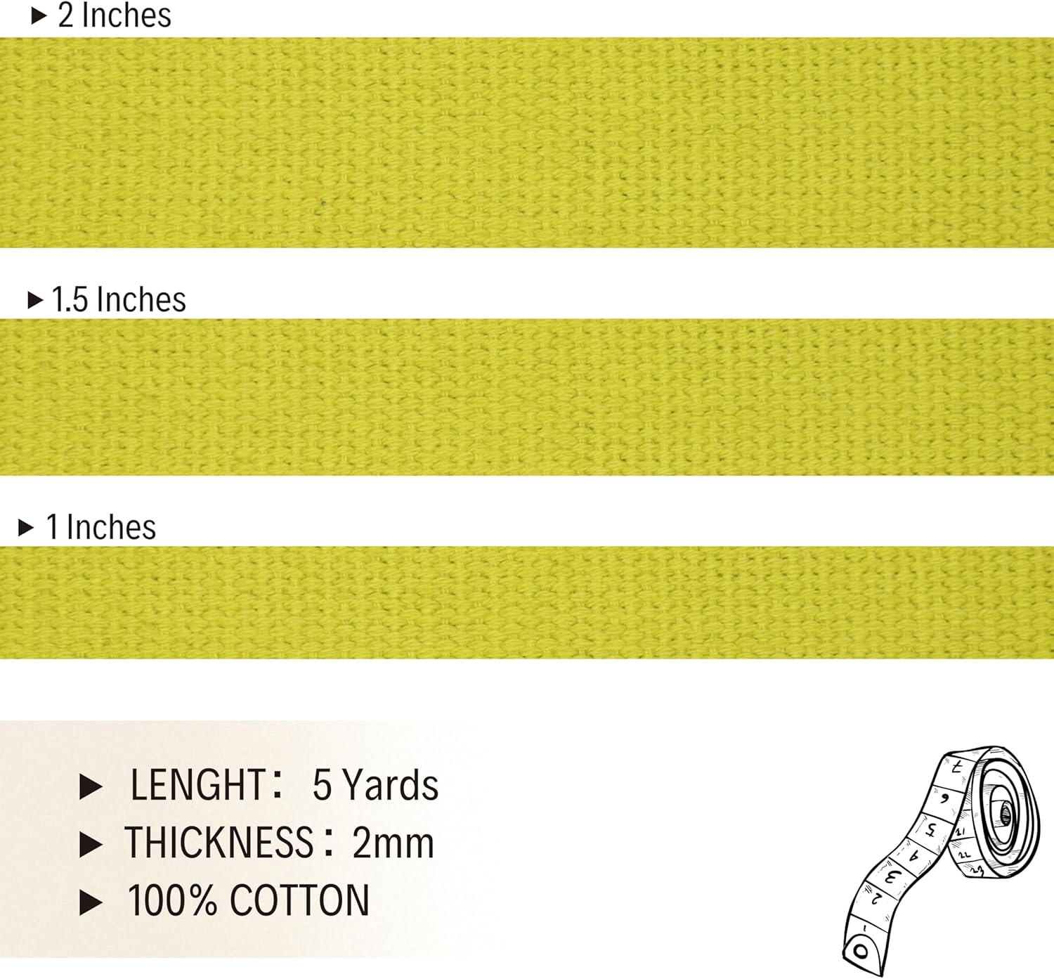 2" & 1.5'' & 1" Cotton Webbing - 5 Yards - 50+ Colors -%100 Natural Cotton - Turkish Woven - Heavy Duty 1 Inch 1.5 Inch 2 Inch Canvas Webbing for Sewing Straps Bags Climbing Indoors Craft DIY 11296…