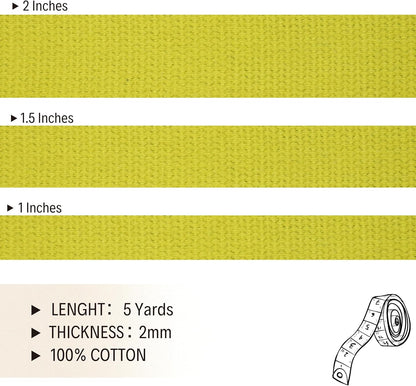 2" & 1.5'' & 1" Cotton Webbing - 5 Yards - 50+ Colors -%100 Natural Cotton - Turkish Woven - Heavy Duty 1 Inch 1.5 Inch 2 Inch Canvas Webbing for Sewing Straps Bags Climbing Indoors Craft DIY 11296…