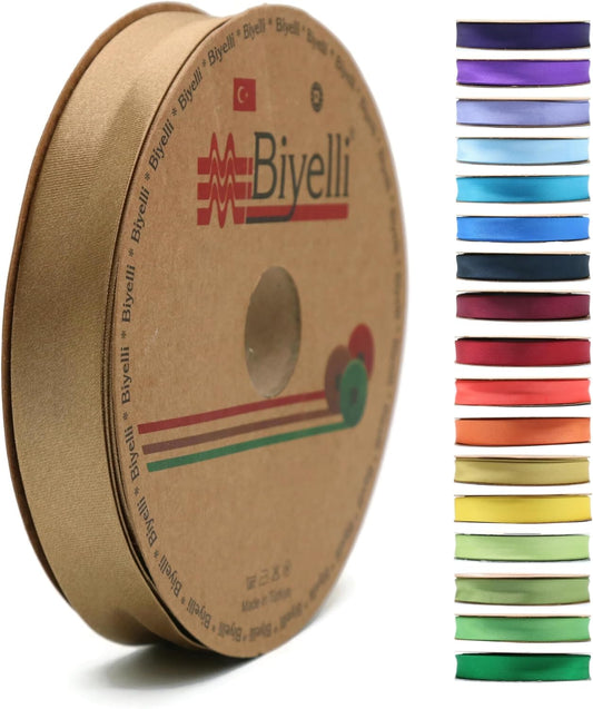 Fold Satin Bias Tape - 99+ Colors - 3/4 Inches Wide - 27 Yards - Fold Satin Binding Bias Ribbon Fabric Piping Bias Binding Tape for Sewing Clothing DIY (31. Dark Bronze) BYS31