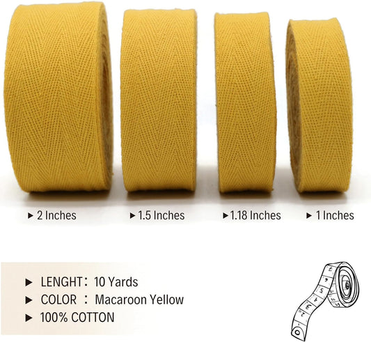 1" & 1.18" & 1.5'' & 2" Cotton Twill Tape 10 Yards 50+ Colors%100 Natural Cotton 1 Inch 1.5 Inch 2 Inch Herringbone Bias Binding Tape Trim for Sewing Wrapping Craft DIY 10112 (McrYellow)…