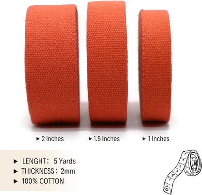 2" & 1.5'' & 1" Cotton Webbing - 5 Yards - 50+ Colors -%100 Natural Cotton - Turkish Weave - Heavy Duty 1 Inch 1.5 Inch 2 Inch Webbing for Sewing Straps Wrapping Climbing Indoors Craft DIY 11165…