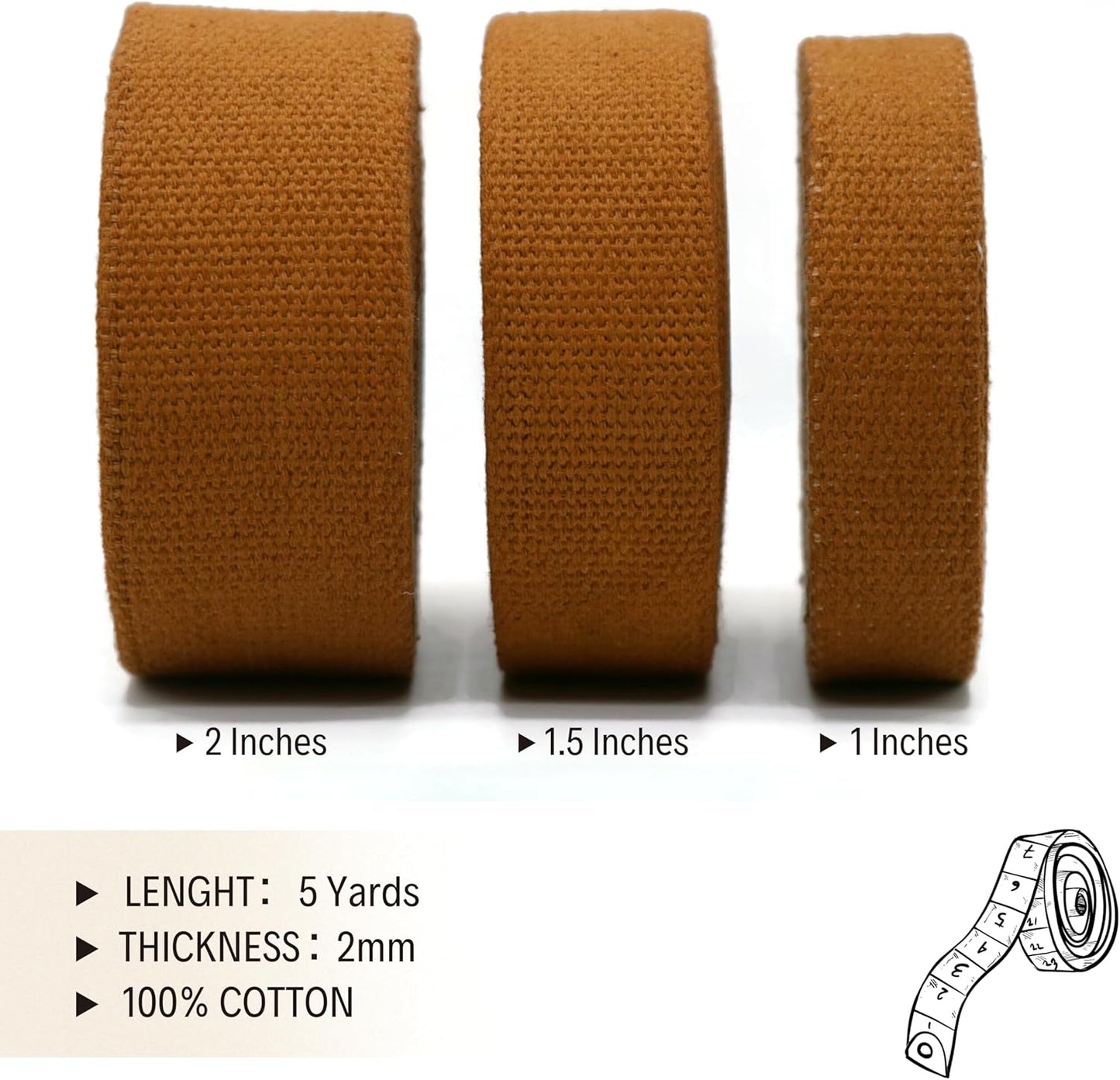 Cotton Webbing 2" & 1.5'' & 1" - 5 Yards - 50+ Colors -%100 Natural Cotton - Turkish Woven - Heavy Duty1 Inch 1.5 Inch 2 Inch Canvas Webbing for Sewing Straps Bags Climbing Indoors Craft DIY 11465…