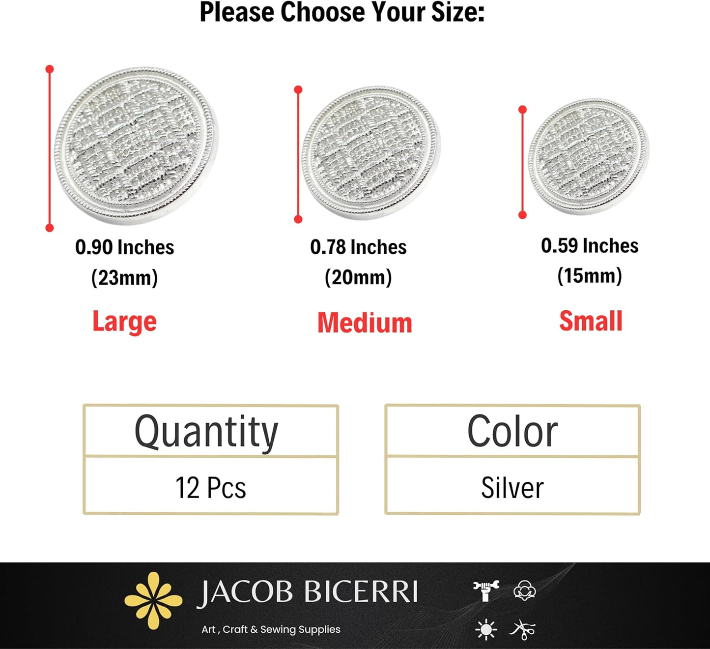 Silver Metal Shank Buttons - 12 Pcs - 3 Size Options - Luxury Weave Round Metal Shank Buttons for Men Women Blazer Coat Uniform Shirt Suit and Jacket Sewing Craft DIY N6701