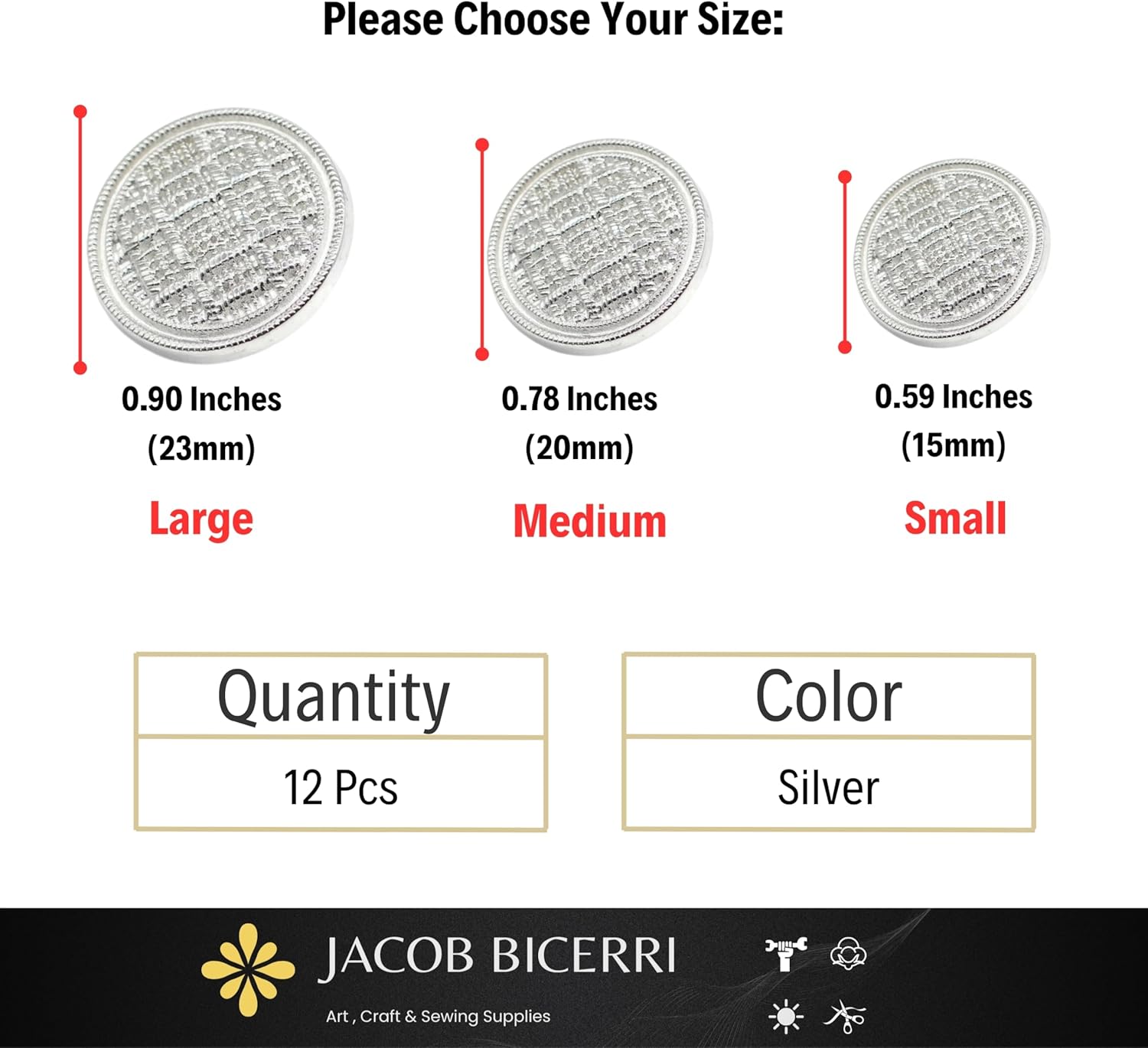 Silver Metal Shank Buttons - 12 Pcs - 3 Size Options - Luxury Weave Round Metal Shank Buttons for Men Women Blazer Coat Uniform Shirt Suit and Jacket Sewing Craft DIY N6701